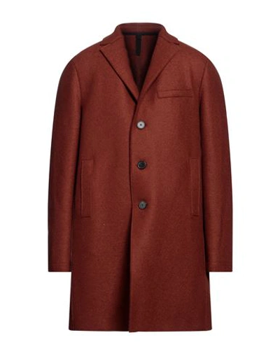 Shop Harris Wharf London Man Coat Rust Size 40 Virgin Wool In Red