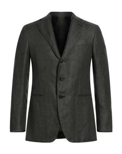 Shop Caruso Man Blazer Military Green Size 50 Linen, Wool