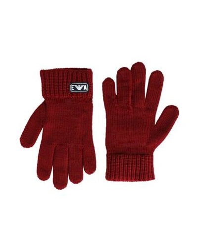 Emporio Armani Toddler Boy Gloves Brick Red Size 7 Virgin Wool In Red