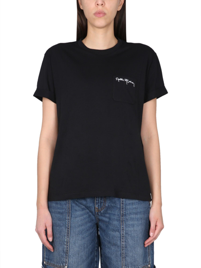 Shop Stella Mccartney T-shirt With Logo Embroidery In Nero