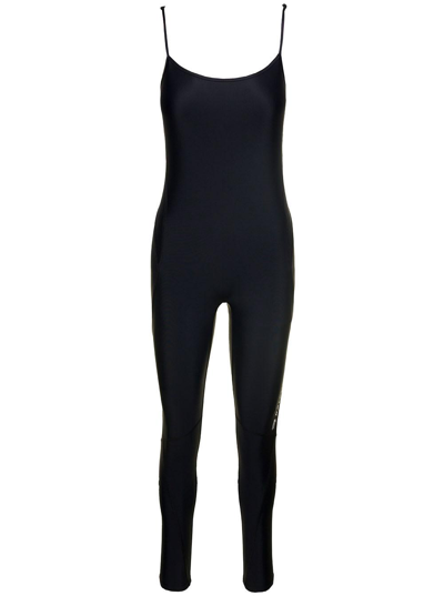 Shop Balenciaga Black Mat Spandex Bodysuit With Side Contrasting Logo In Stretch Fabric Woman
