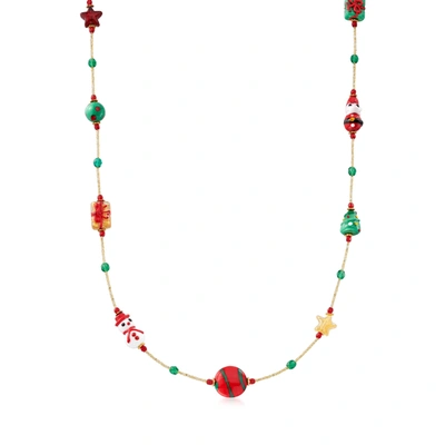 Ross-simons Italian Multicolored Murano Glass Bead Christmas Necklace In Multi