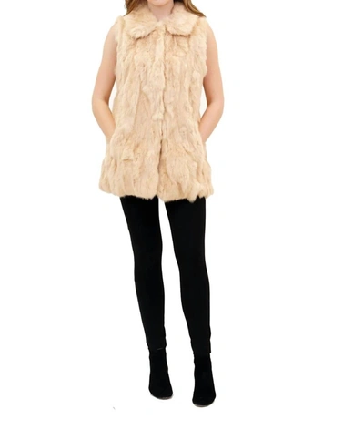 Shop Love Token Faye Spread Collar Genuine Real Rabbit Fur Vest In Beige