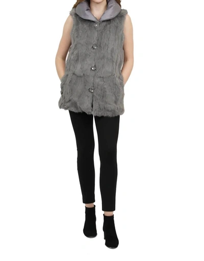 Shop Love Token Nastia Reversible Genuine Real Rabbit Fur Vest In Gray In Grey