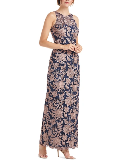 Shop Js Collections Womens Floral Embroidered Illusion Evening Dress In Pink