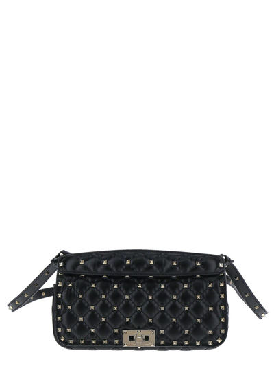 Shop Valentino Rockstud Spike Shoulder Bag In Black