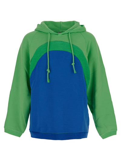 Shop Erl Terry Panels Hooded Sweatshirt In Blue