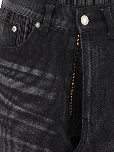 Shop Junya Watanabe Deconstructed Pleated Denim Midi Skirt In Black