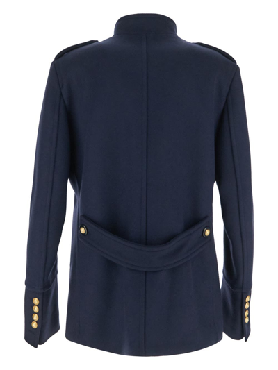 Shop Balmain Military Style Short Coat In Blue