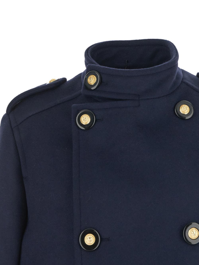 Shop Balmain Military Style Short Coat In Blue