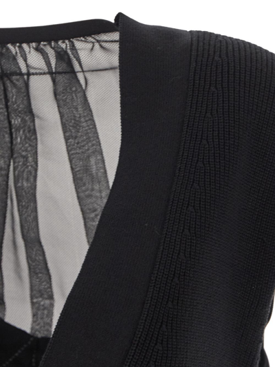 Shop Sacai Knit Panel Midi Dress In Black
