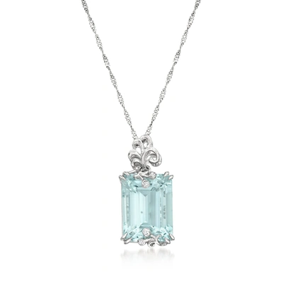 Shop Ross-simons Aquamarine Pendant Necklace With Diamond Accents In 14kt White Gold In Green