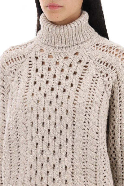 Shop Brunello Cucinelli Dazzling Irish Cables Cropped Sweater In Beige