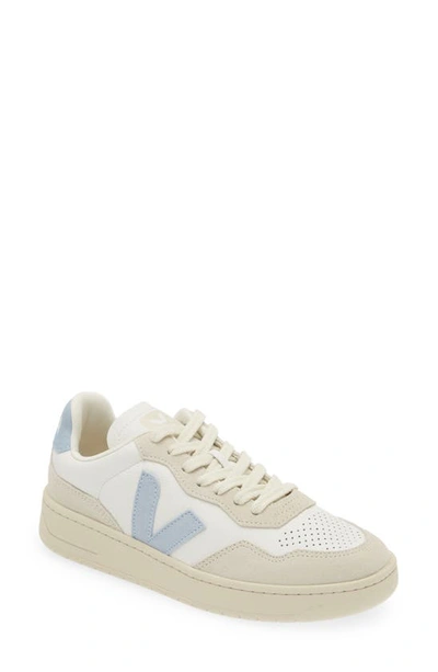 Shop Veja V-90 Leather Sneaker In Extra-white Steel