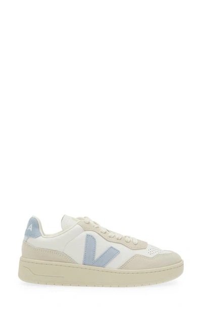 Shop Veja V-90 Leather Sneaker In Extra-white Steel