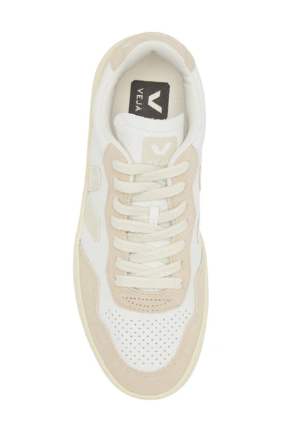 Shop Veja V-90 Leather Sneaker In Extra-white Pierre