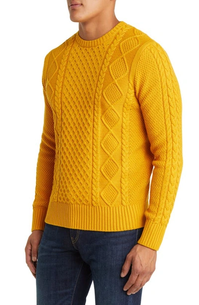 Shop Schott Cable Stitch Crewneck Sweater In Sunflower