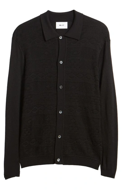 Shop Nn07 Thor 6587 Jacquard Wool Blend Button-up Polo Sweater In Black