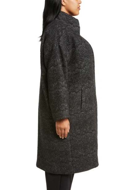 Shop Eileen Fisher Stand Collar Jacquard Coat In Black