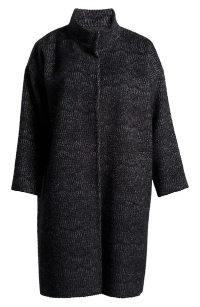 Shop Eileen Fisher Stand Collar Jacquard Coat In Black