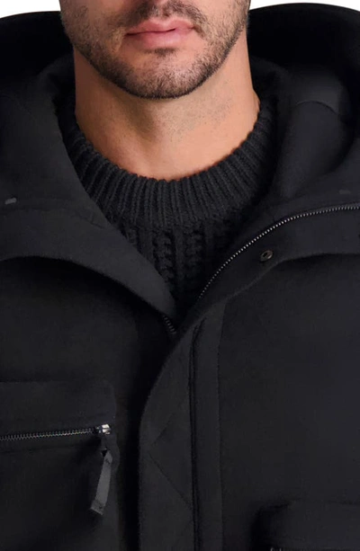 Shop Karl Lagerfeld Hooded Wool Blend Down Military Jacket In Black