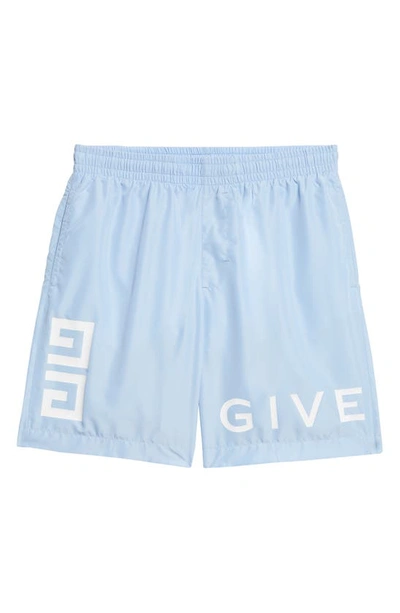 Shop Givenchy Logo Swim Trunks In Baby Blue