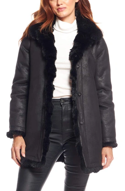 Shop Donna Salyers Fabulous-furs Donna Salyers Fabulous Furs Rainier Reversible Faux Fur Coat In Black