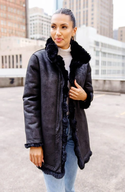Shop Donna Salyers Fabulous-furs Donna Salyers Fabulous Furs Rainier Reversible Faux Fur Coat In Black