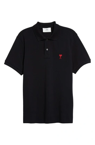Ami Alexandre Mattiussi Ami Paris Black Ami De Coeur Polo Shirt In Black