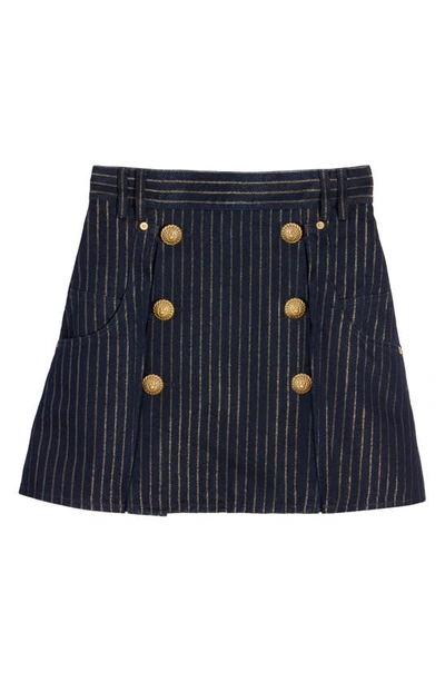 Shop Balmain Six-button Metallic Pinstripe Denim Miniskirt In Siq Blue Multi