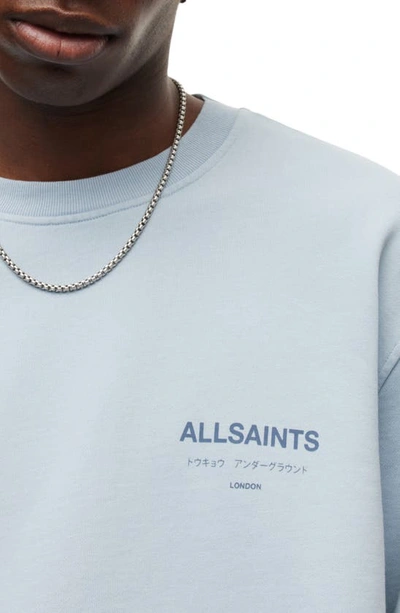 Shop Allsaints Underground Logo Organic Cotton Graphic Sweatshirt In Seafront Blue