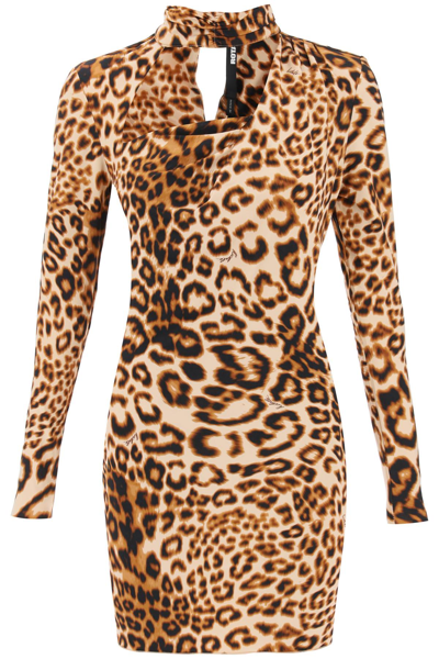 Shop Rotate Birger Christensen Leopard Printed Jersey Mini Dress In Almond Comb (beige)