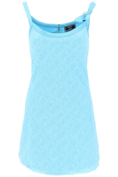 Shop Versace La Vacanza Terry-cloth Mini Dress In Azur (light Blue)