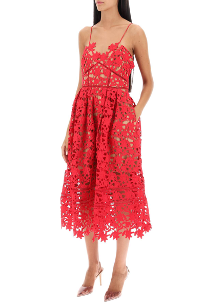 Shop Self-portrait Azaelea Floral Lace Midi Dress In Pink (fuchsia)