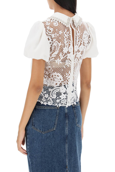 Shop Self-portrait Floral-lace Top With Appliques In White (white)