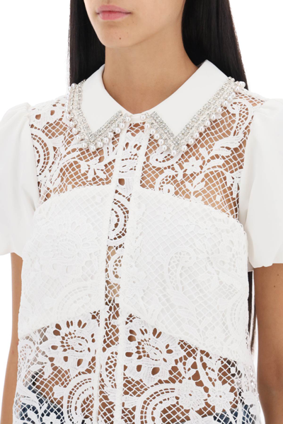 Shop Self-portrait Floral-lace Top With Appliques In White (white)