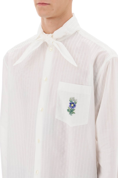 Shop Etro Striped Shirt With Scarf Collar In White (white)