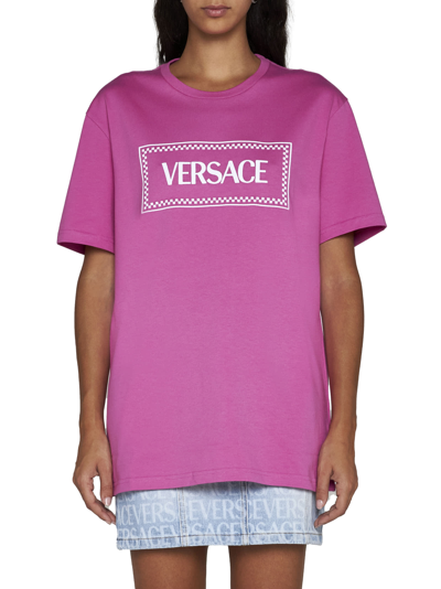 Shop Versace T-shirt In Waterlily+whithe