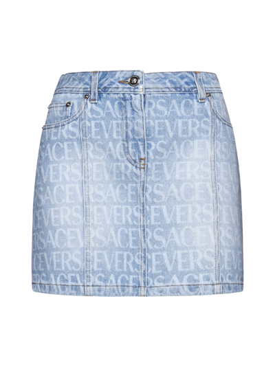 Shop Versace Skirt In Light Blue