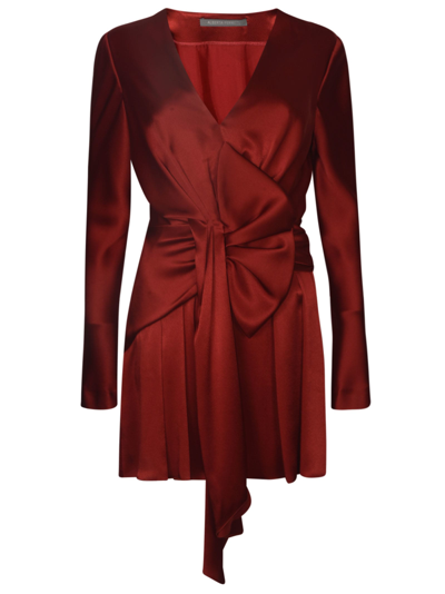 Shop Alberta Ferretti Tie-waist Wrap Short Dress In Bordeaux