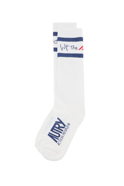 Shop Autry Socks With Logo In Act Prt (white)