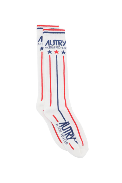 Shop Autry Tennis Socks In Red Str (white)