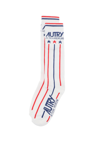 Shop Autry Tennis Socks In Red Str (white)