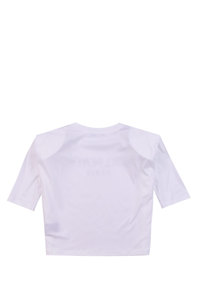 Shop Balmain T-shirt With Logo Rhinestone In White