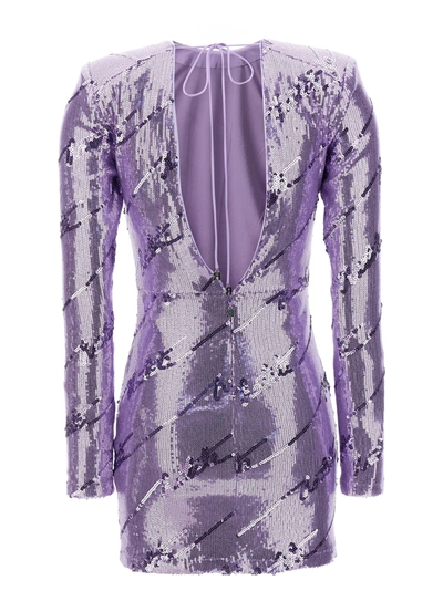 Rotate Birger Christensen Sequin Mini Dress Long Sleeves In Purple