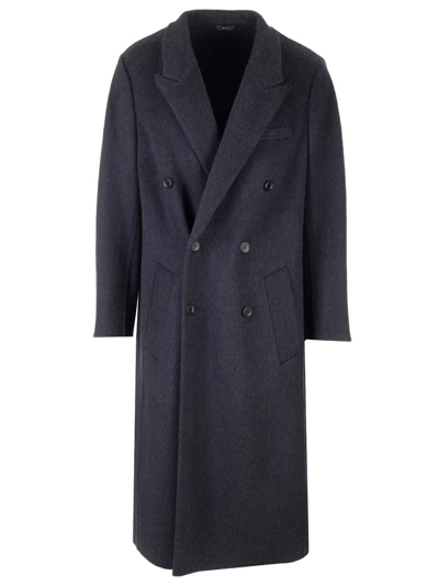 Shop Fendi Double Breasted Long Sleeved Coat In Blue