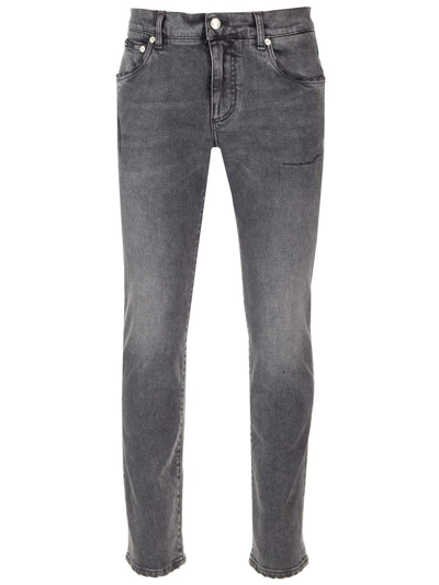 Shop Dolce & Gabbana Slim Fit Distressed Stretch Jeans In Grey
