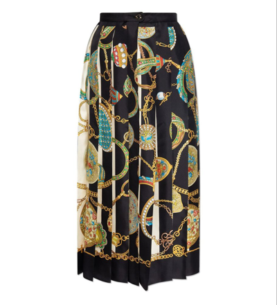 Shop Gucci Graphic Printed Pleated Skirt In Black
