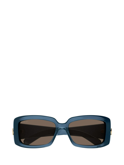 Shop Gucci Eyewear Rectangular Frame Sunglasses In Blue