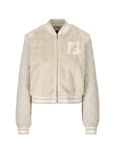 Shop Fendi Diamond Quilted Bomber Jacket In White